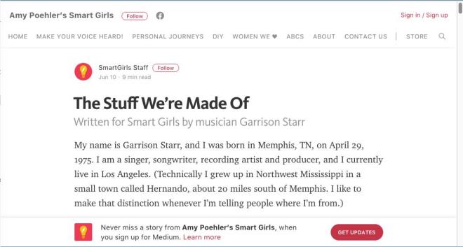 Screenshot of "The Stuff We're Made Of," by Garrison Starr